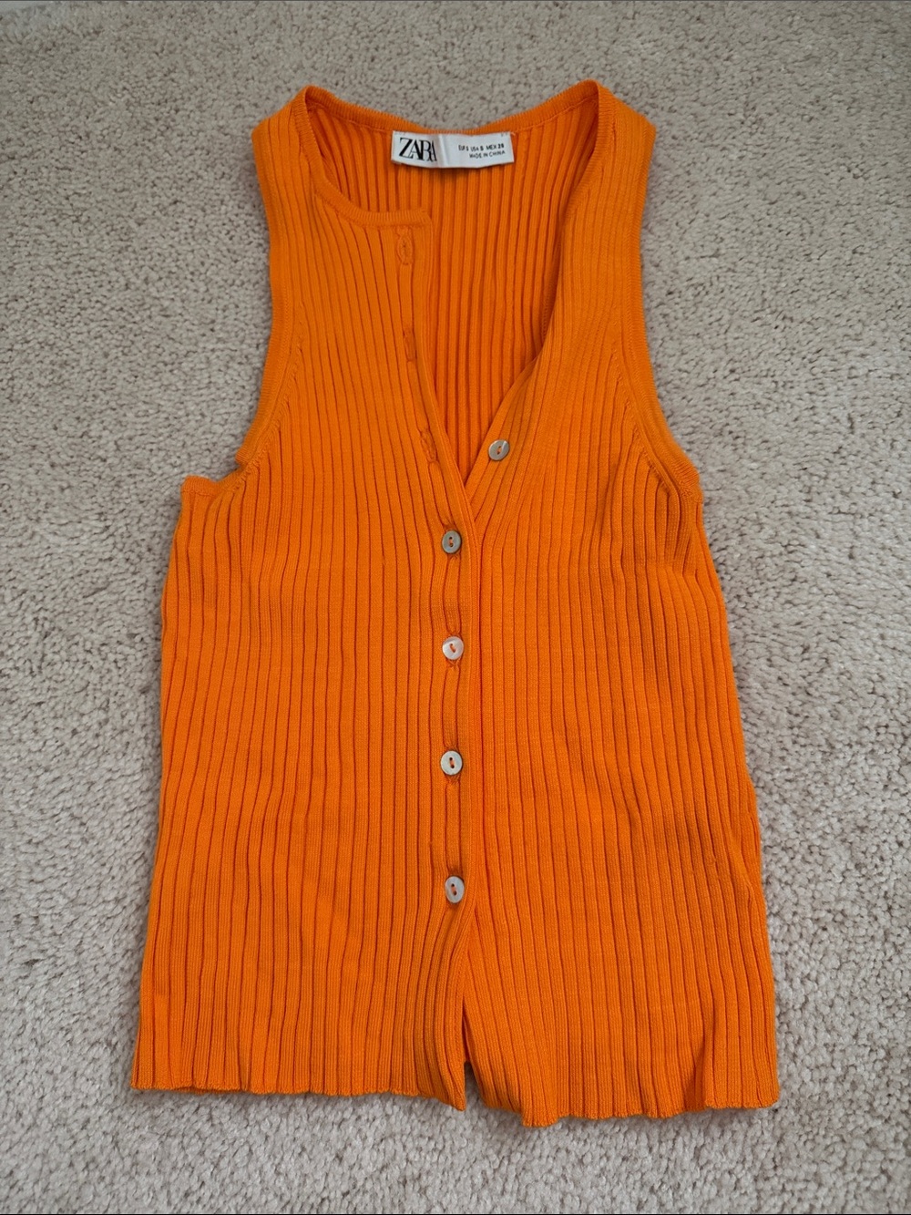 Zara Kids Bright Orange Ribbed Button-Front One-Piece